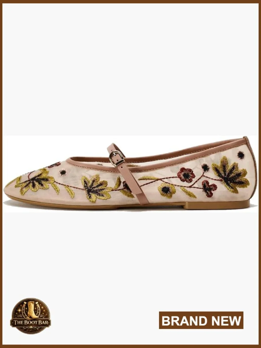 Embroidered Floral Mesh Ballet Flats Round Toe Mary Jane Women's Shoes